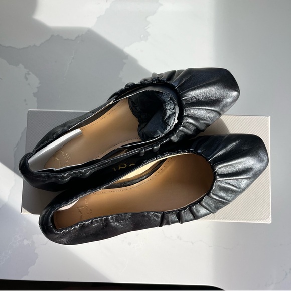 Marc Fisher LTD Ophia Black Leather Ruched Slip On Ballet Flats Women’s Sz 5 BNB - Picture 13 of 15